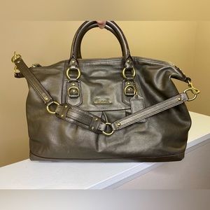 Coach Ashley Sabrina Pleated Convertible Satchel Duffle Bag Metallic